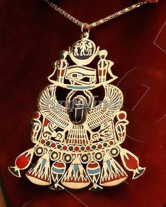 Egyptian Huge  Enameled Scarab Necklace Eye Of Horus Necklace Winged Scarab Necklace Egyptian Necklace Udjat Necklace Eye Of Horus Jewelry