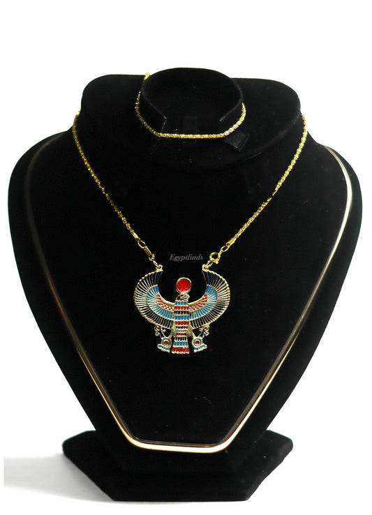 Marvelous Egyptian Hand Made Brass Enameled Falcon Horus Colored Necklace Horus Necklace Horus Jewelry Horus Pendant Horus Egyptian Jewelry