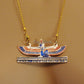 Egyptian Hand Made Brass Kneeling Isis On Hieroglyphics Base Coloured Necklace Winged Isis Jewelry Isis Jewelry Isis Pendant Isis Necklace