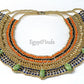 Superb Egyptian Beaded Cleopatra 7 Scarabs Necklace Collar