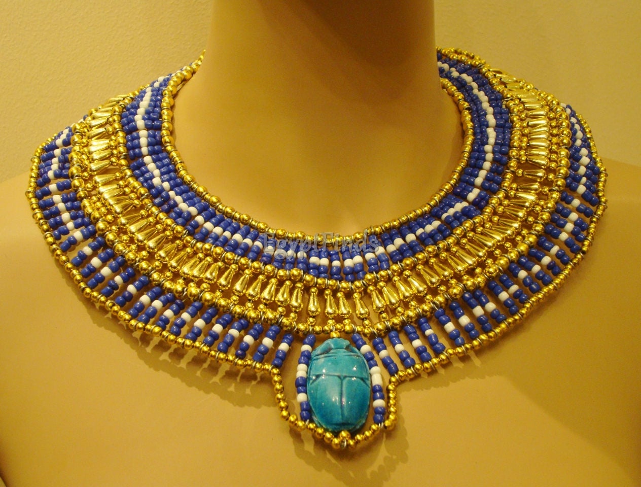 Large Egyptian Scarab Queen Cleopatra Necklace Collar