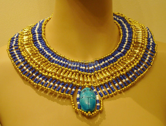 Large Egyptian Scarab Queen Cleopatra Necklace Collar