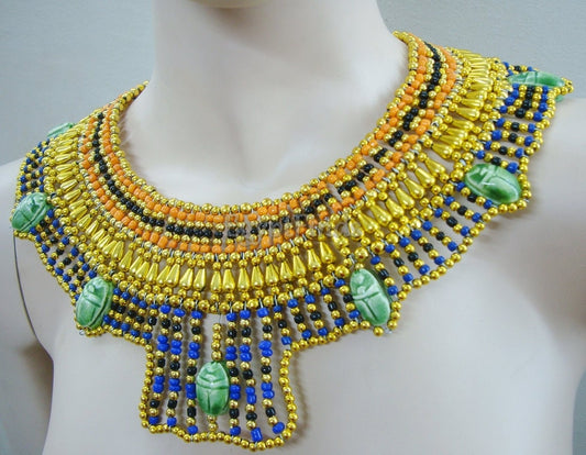 Large Egyptian Scarab Queen Cleopatra Necklace Collar  scarab Collar Egyptian Jewelry beaded Collar Khepri Necklace Khepri