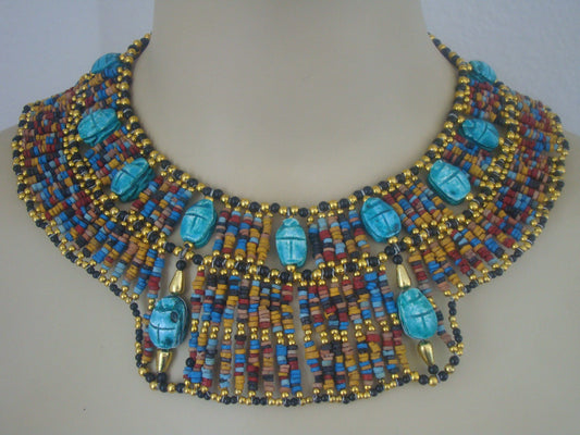 Beautiful Egyptian Hand Made 13 Scarabs Mummy bead Cleopatra Collar Necklace  scarab Collar Egyptian Jewelry beaded Collar Khepri Necklace