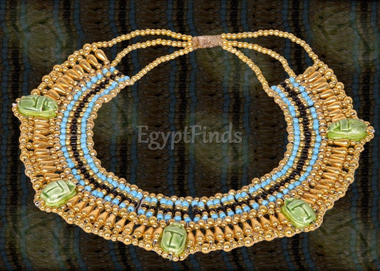 Pretty Egyptian Hand Made Cleopatra 5 Scarabs Necklace  scarab Collar Egyptian Jewelry beaded Collar Khepri Necklace Khepri