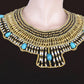 Pretty Ancient Egyptian Beaded Cleopatra 7 Scarabs Necklace Collar