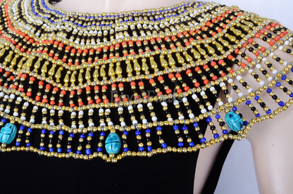 Huge Ancient Egyptian Beaded Cleopatra 9 Scarabs Necklace Collar