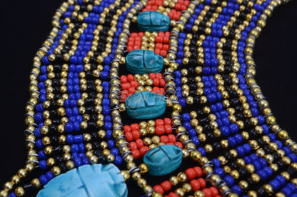 Huge Egyptian Hand Made Beaded Cleopatra 22 Scarabs Necklace Collar  scarab Collar Egyptian Jewelry beaded Collar Khepri Necklace Khepri