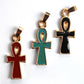 Group Of 3 Egyptian Hand Made 24K Gold Plated Life Key Ankh Charms in Red, Blue & Green  Key Of Life pendant 24K Gold Plated Ankh