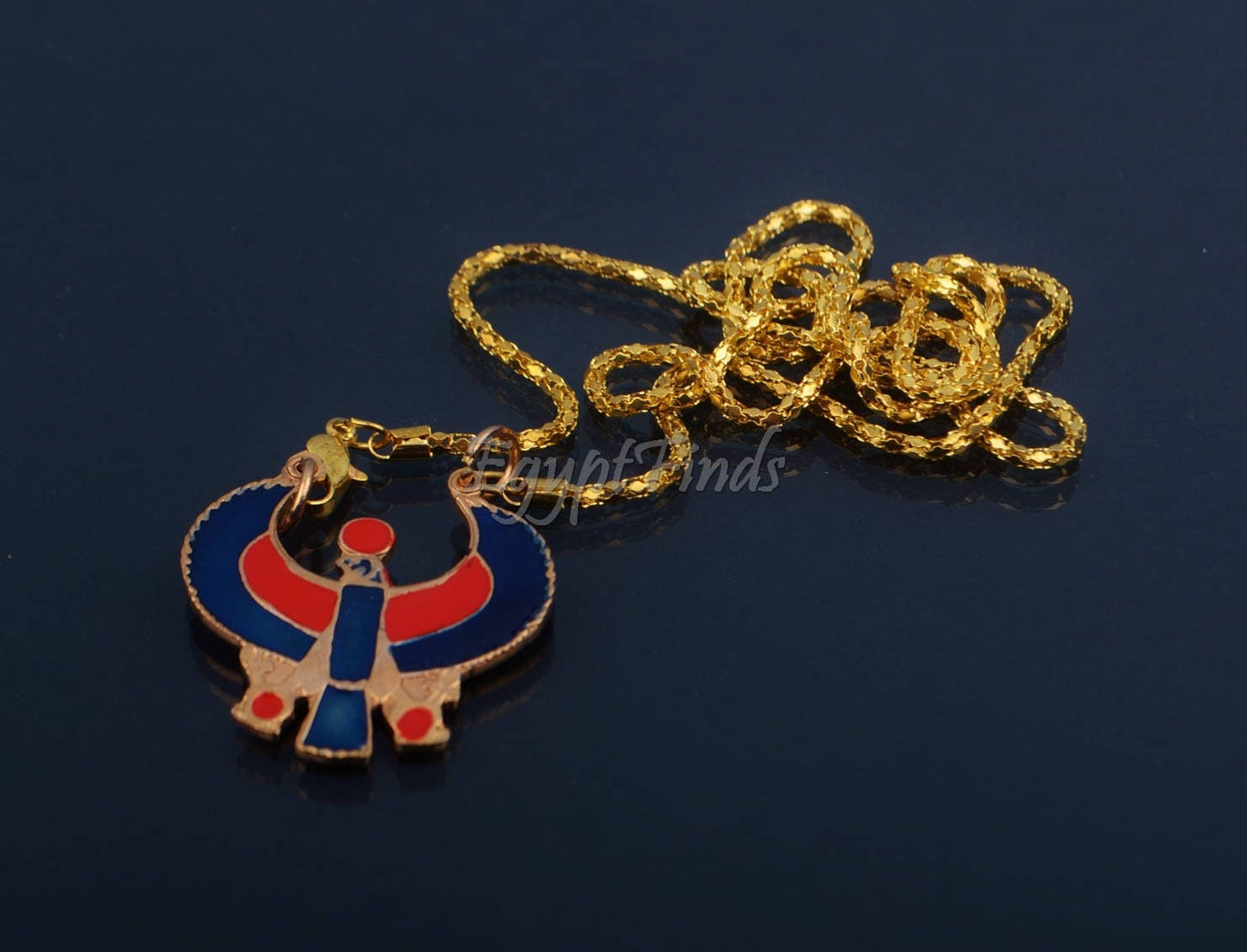 Egyptian Hand Made Enamelled Brass Falcon  Horus Necklace