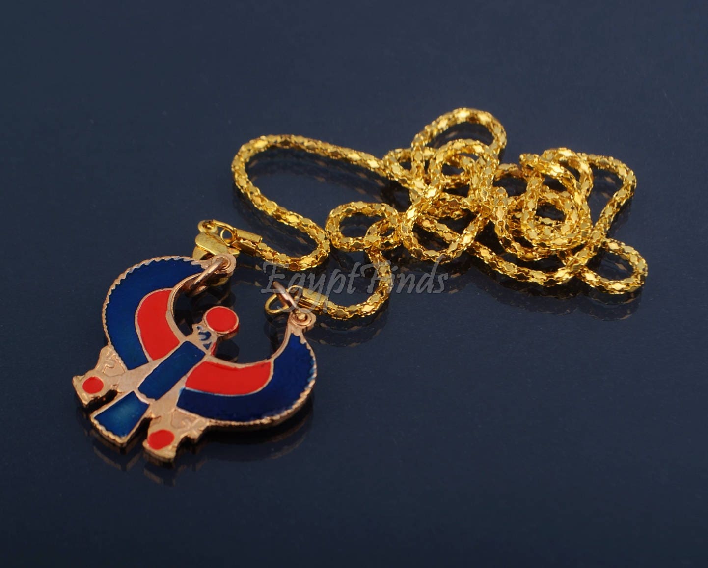 Egyptian Hand Made Enamelled Brass Falcon  Horus Necklace