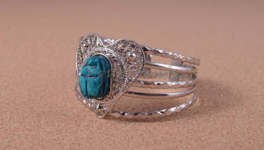 Egyptian Heart Filigree Silver Plated Scarab Bracelet
