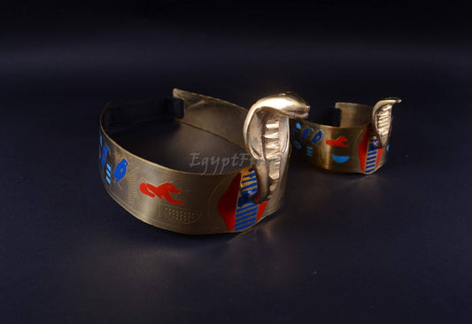 Egyptian Brass Cobra Crown Headband & Armband Halloween Costume