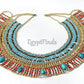Large Egyptian Beaded Cleopatra Necklace Collar With 9 Scarabs