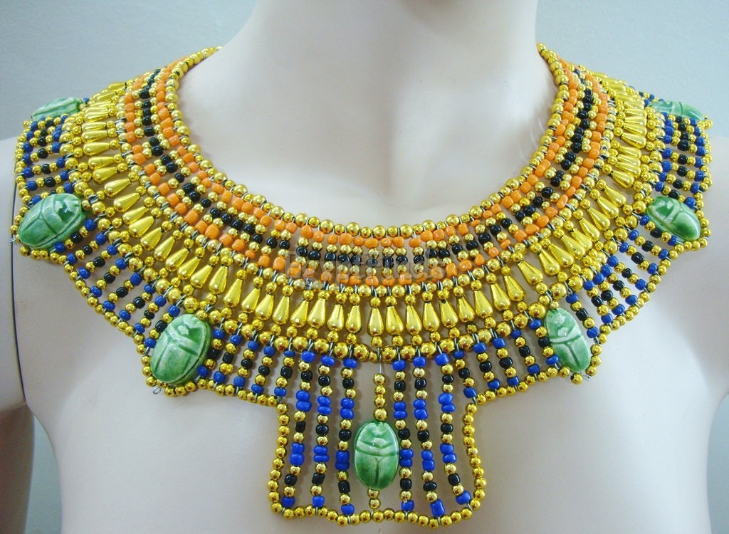 Large Egyptian Scarab Queen Cleopatra Necklace Collar  scarab Collar Egyptian Jewelry beaded Collar Khepri Necklace Khepri