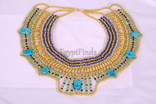 V Large Egyptian 7 Scarabs Queen Cleopatra Necklace Collar
