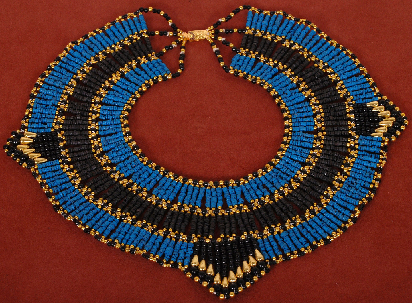 Lovely Egyptian Blue And Black Mummy bead Cleopatra Collar Necklace scarab Collar Egyptian Jewelry beaded Collar Khepri Necklace Khepri