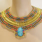 Ancient Egyptian Beaded Cleopatra Large Scarabs Necklace Collar