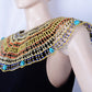 Huge Ancient Egyptian Beaded Cleopatra 9 Scarabs Necklace Collar