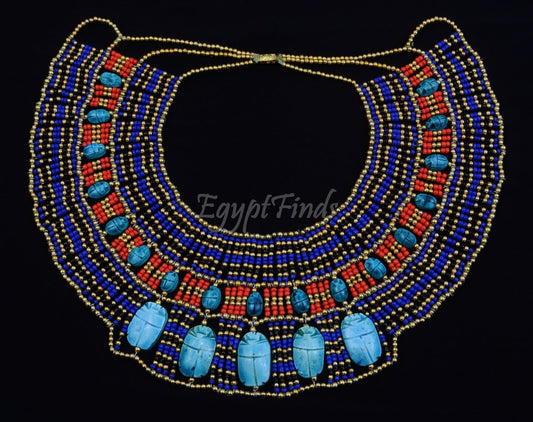 Huge Egyptian Hand Made Beaded Cleopatra 22 Scarabs Necklace Collar  scarab Collar Egyptian Jewelry beaded Collar Khepri Necklace Khepri