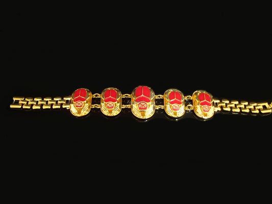 Egyptian Brass Red Enamel Scarabs Bracelet With Hieroglyphics Scarab Jewelry Scarab beetle Bracelet Khepri Bracelet