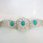 Large Egyptian Hand Made Filigree Flower CUFF Bracelet With Carved Scarab .US express shipping