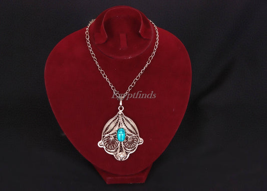 Egyptian Raised Filigree Necklace With Scarab SALE .US express shipping