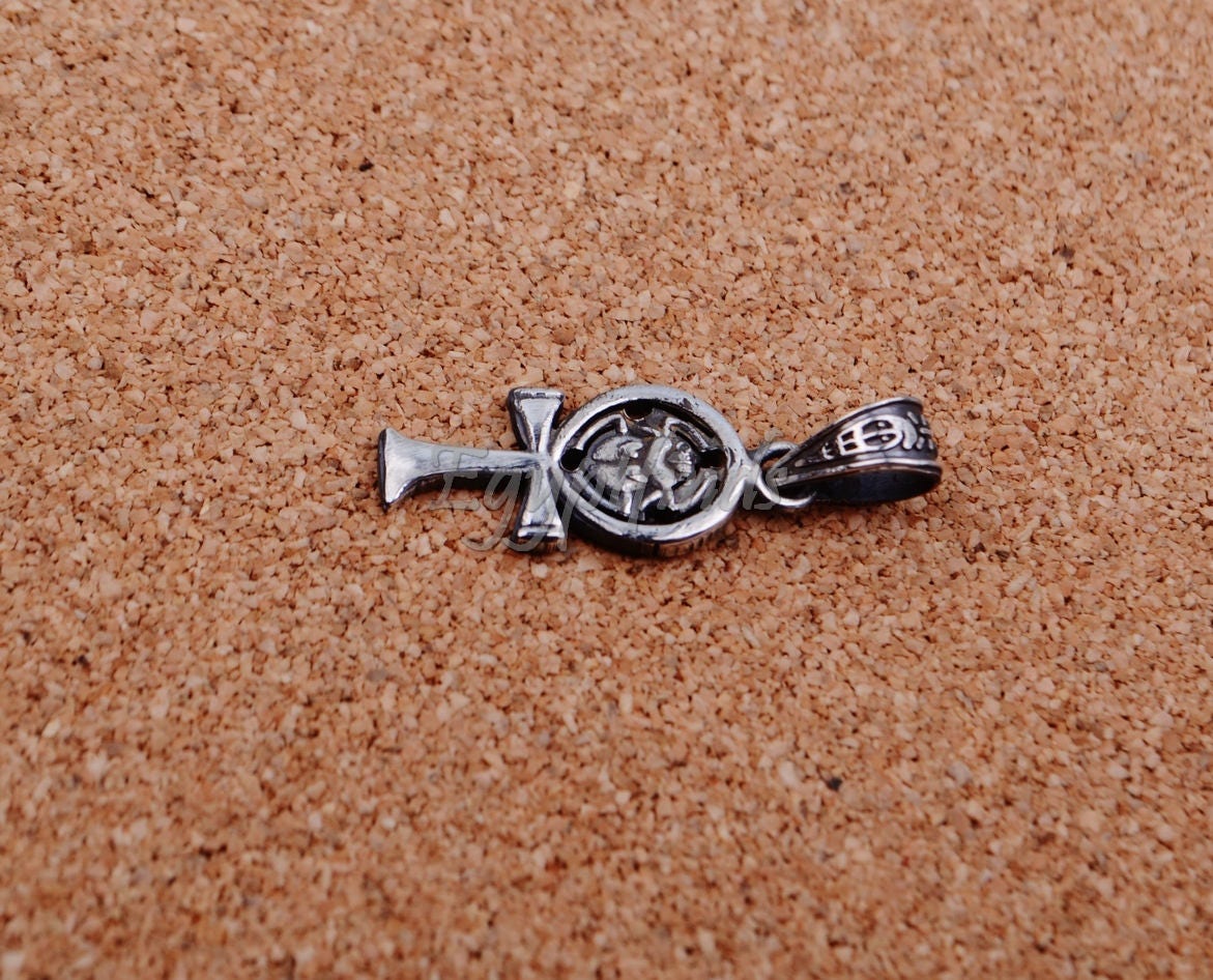 Egyptian Solid Silver Hallmarked Life Key Ankh With Scarab Pendant Charm