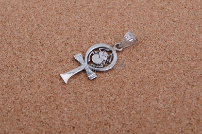 Shiny Egyptian Solid Silver Hallmarked Life Key Ankh With Scarab Pendant Charm