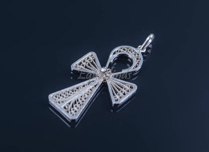 Shiny Large Egyptian Filigree Solid Sterling Silver Life Key Ankh Pendant US EXPRESS SHipping