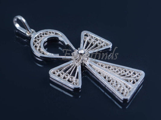 Shiny Large Egyptian Filigree Solid Sterling Silver Life Key Ankh Pendant US EXPRESS SHipping