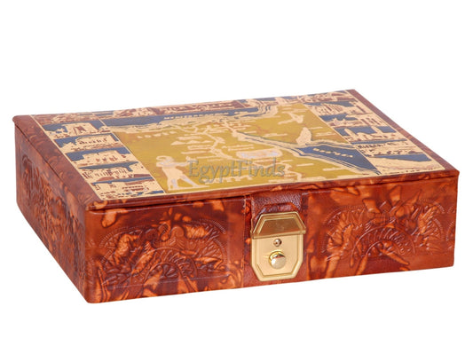 Large Unisex Egyptian leather Colored Egypt Nile Map trinket box jewelry box Jewelry Box