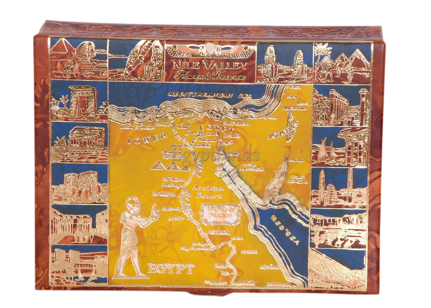Large Unisex Egyptian leather Colored Egypt Nile Map trinket box jewelry box Jewelry Box