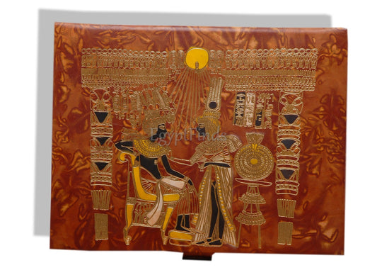 Large Amazing Egyptian leather jewelry box Throned King Tut