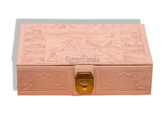 Huge Egyptian Genuine Leather Jewelry Box Horus Offering