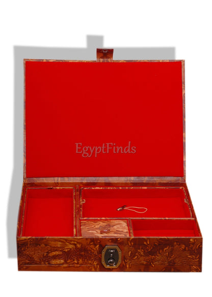 Large Amazing Egyptian leather jewelry box Throned King Tut