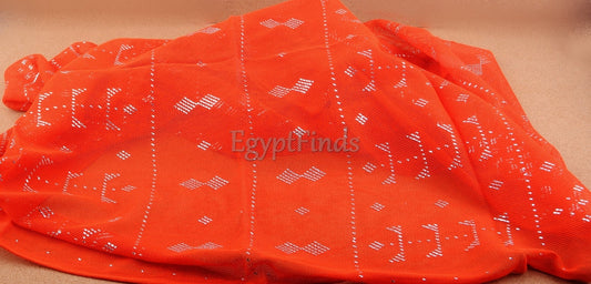 Egyptian Assiut Assuit Tulle Orange Wide Shawl Wrap Veil ~World Wide Express shipping