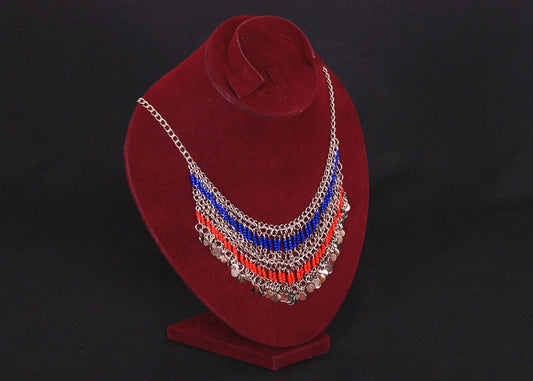 Egyptian Belly Dance lovely tribal silver plated red and blue necklace