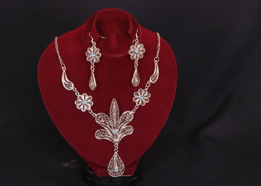 Egyptian Jewelry Flower Filigree Necklace and Earrings Set