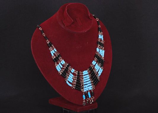 Egyptian Belly Dance lovely tribal silver plated turquoise and black necklace