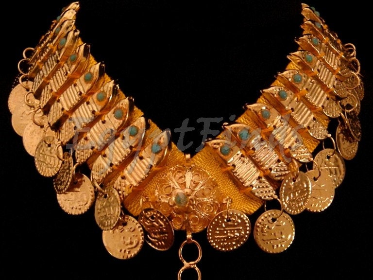 XLarge Egyptian Belly Dance Crescent Necklace Choker Tribal Jewelry