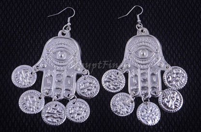 Egyptian Tribal Belly Dance Earrings Dancing Hamsa fatima hand Coin Evil Eye Gypsy Jewelry