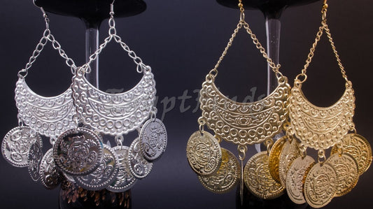 Egyptian Ethnic Belly Dance Earrings Dangle Coins Pierced Tribal Gypsy hippie earrings