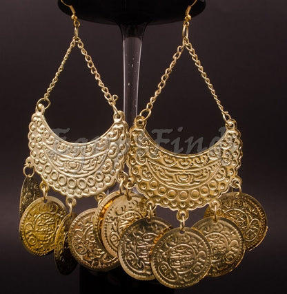 Egyptian Ethnic Belly Dance Earrings Dangle Coins Pierced Tribal Gypsy hippie earrings