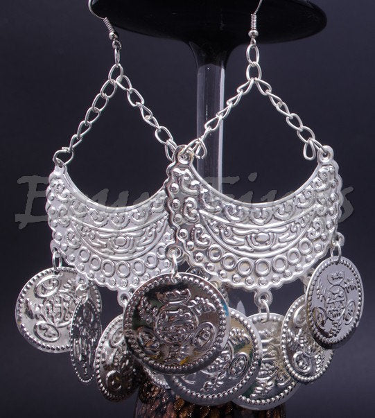 Egyptian Ethnic Belly Dance Earrings Dangle Coins Pierced Tribal Gypsy hippie earrings