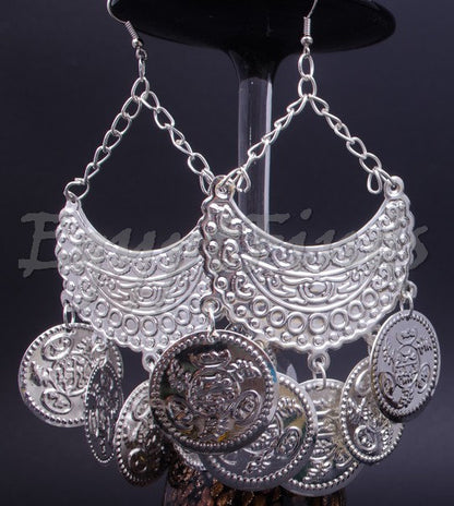 Egyptian Ethnic Belly Dance Earrings Dangle Coins Pierced Tribal Gypsy hippie earrings