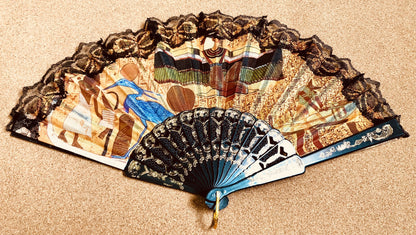 Unique Egyptian Lot of 2 Gorgeous Egyptian Pharaonic Tut , Isis, Nefertiti & more Hand Held Fan