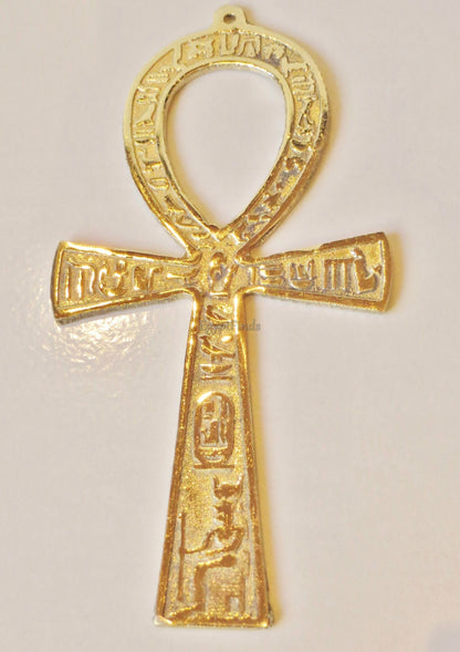LRG Egyptian Solid Brass Ankh Life key  6.6" Engraved Hieroglyphics Wall Hanging