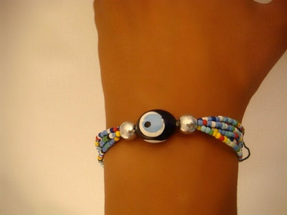Egyptian Colorful Beaded Tribal Celtic Evil Eye Bracelet