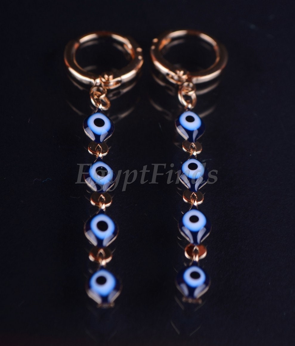Egyptian Tribal Links Enameled Evil Eye Earrings Pick Your Color